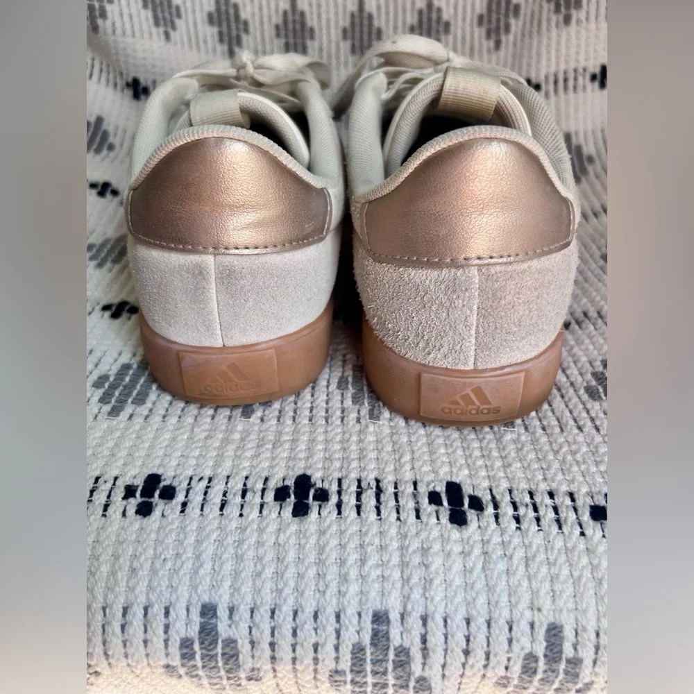 Adidas VL Court 3.0 Beige Suede x Gold Sneakers with Gum Sole, Size 9 - Picture 6 of 6